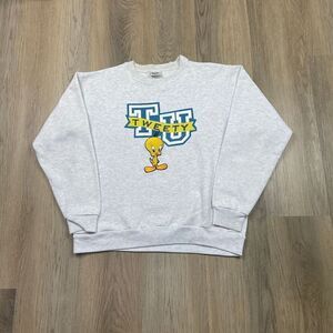 Vintage Sweatshirt Mens Large Gray Tweety Looney Tunes Cartoon 90s Crewneck